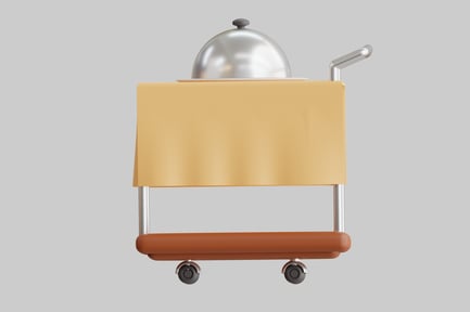 Preview: Serving cart with silver dome-shaped lid and brown base