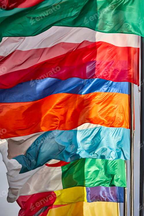 Preview: Flags of the word waving in the wind. International emblems