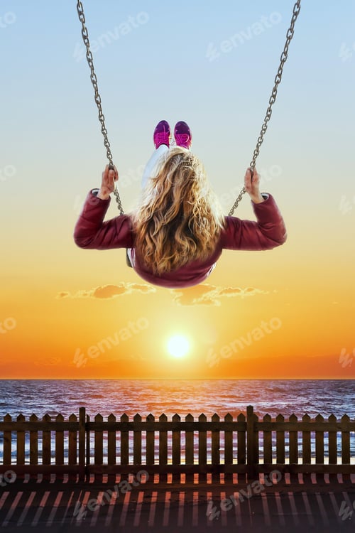 Preview: woman on the swing by the sea