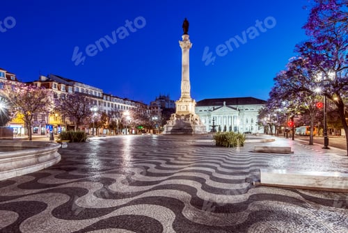 Preview: Rossio Square illuminated at night, Lisbon, Lisbon, Portugal