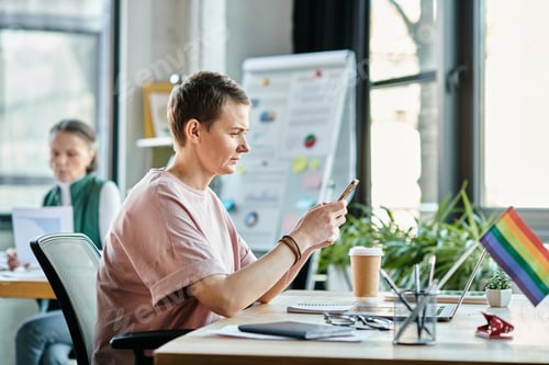 Preview: Captivated Executive Engrossed in Mobile Phone