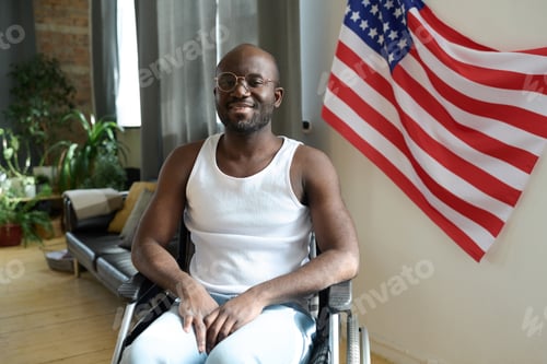 Preview: African American soldier sitting in wheelchair