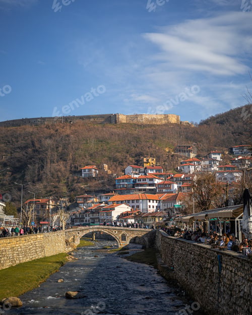 Preview: Scenic view of a river flowing through quaint town of Prizren, Kosovo