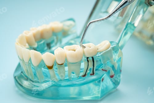 Preview: Dental teeth model with dentist tool for dentistry.