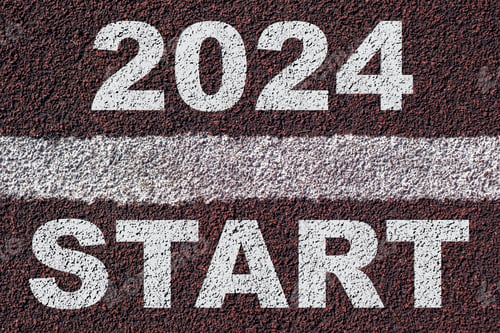 Preview: Start 2024 year concept, an athletics track engraved with Start