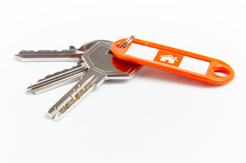 Preview: Key ring with keys over white background. Rent, buy