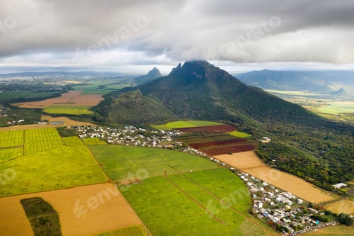 Preview: View from the height of the sown fields located on the island of Mauritius