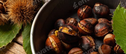 Preview: Roasted chestnuts in iron skillet