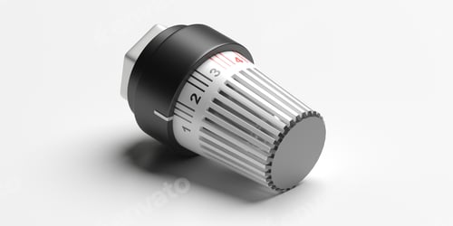 Preview: Radiator thermostat, heat control valve isolated against white background. 3d illustration