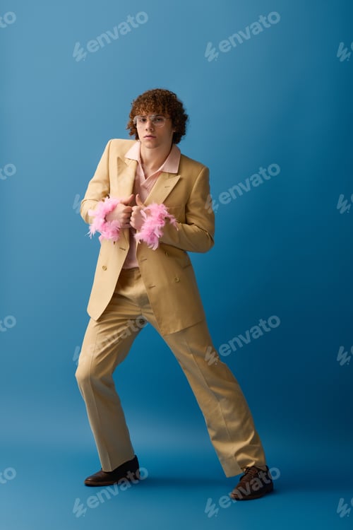 Preview: Stylish teenager showcases unique fashion sense with bold pink accents against a vibrant background