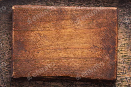 Preview: aged wooden nameplate at wood board background
