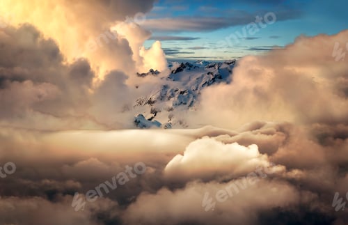 Preview: Cloudscape and Mountains Background. Artistic Composite