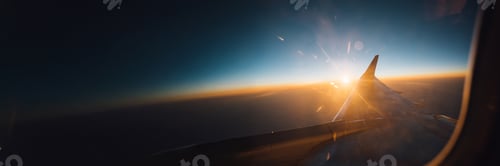 Preview: Sunset View from Airplane Wide Banner with Copy Space