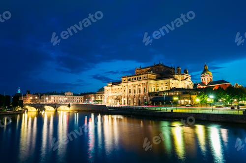 Preview: Night View Of Illuminated Stockholm Royal Opera, Sweden