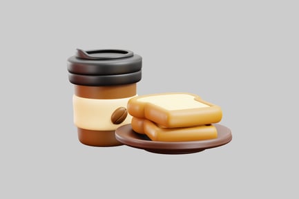 Vorschau: Frühstück mit Kaffee und Toast im Cartoon-Design