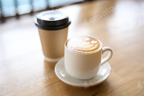 Preview: Coffee in ceramic cups and paper cups