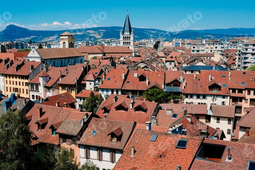 Preview: Views from above of the French city of Annecy on a sunny Sunday in summer.