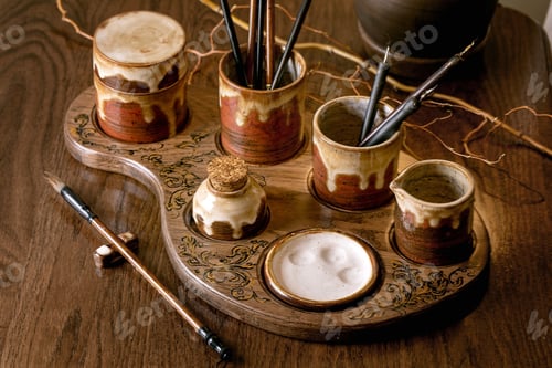 Preview: Handcrafted ceramic set for painting and calligraphy