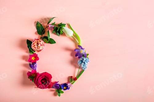 Preview: Easter minimal concept. Egg shape made from spring flowers