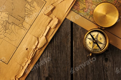 Preview: Antique compass over old map
