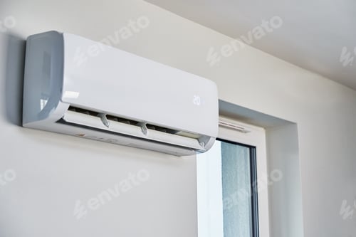 Preview: Air conditioner hanging on the wall, close up
