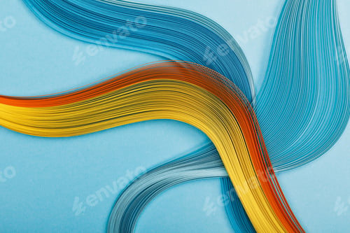 Preview: multicolored bright abstract lines on blue background