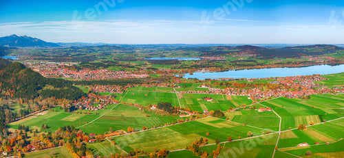 Preview: Top view panorama of Schwangau village in autumn