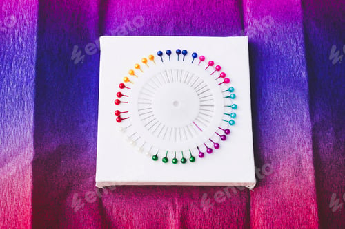 Preview: close up of a Rainbow and colorful circle made by pins