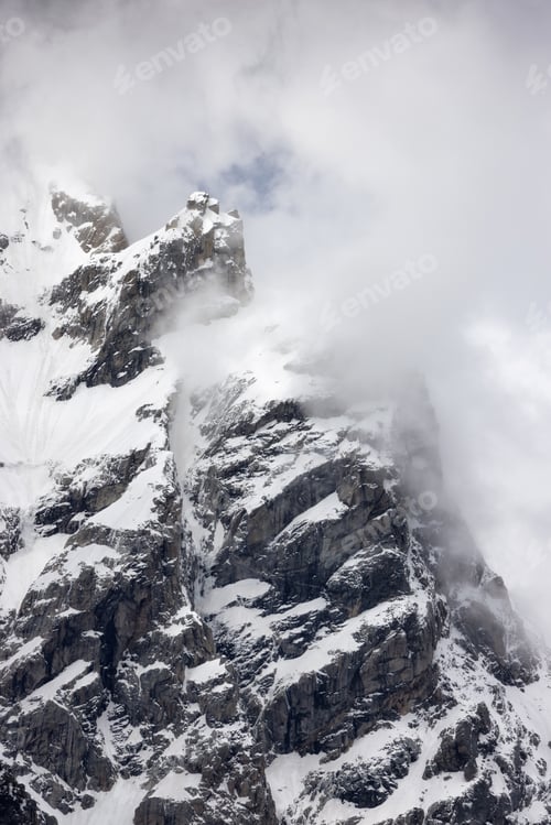 Preview: Snow Covered Mountains in American Landscape. Spring Season.