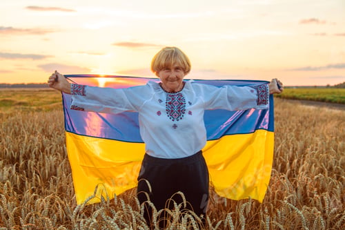 Preview: Woman in a wheat field wearing an embroidered shirt. Selective focus.