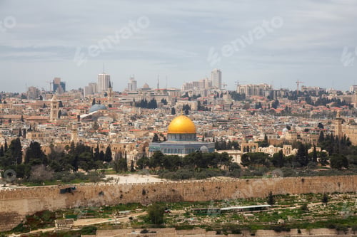 Preview: Aerial view of the Old City, Tomb of the Prophets and Dome of the Rock
