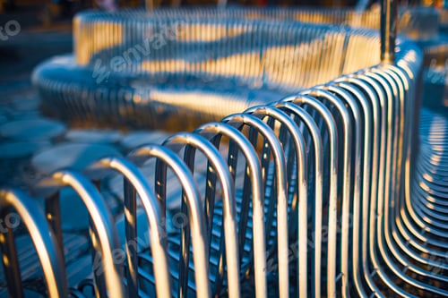 Preview: Close-up street bench metal pipes arranged parallel