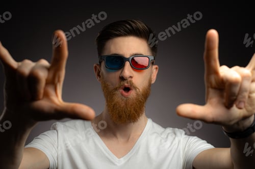 Preview: Young Adult with Beard and 3D Glasses