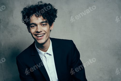 Preview: business man in suit black jacket posing fashion