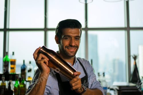 Preview: Bartender is working at luxury night club.