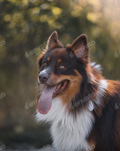 Preview: Beautiful furry dog in a park under the sunlight