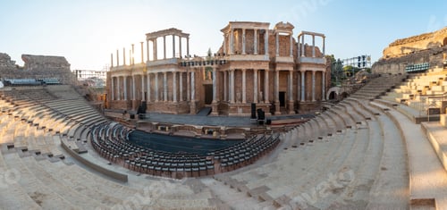 Preview: Roman Ruins of Merida, panoramic from above and the steps of the Roman Theater. Extremadura, Spain