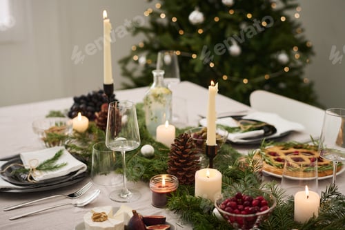 Preview: Traditional Christmas Table with Decorations and Treats