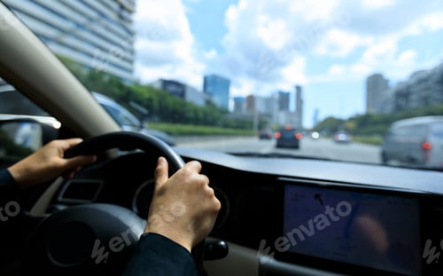 Preview: People driving car on city road