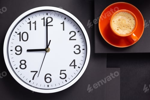 Preview: wall clock and cup of coffee