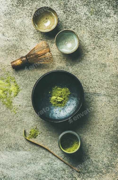 Preview: Japanese tools for brewing matcha green tea, top view