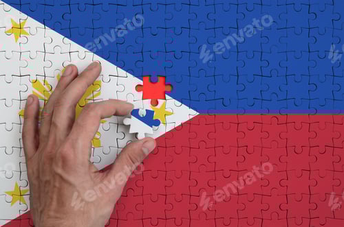 Preview: Puzzle Pieces Completing National Flag With Hand