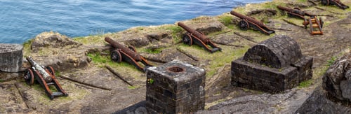 Preview: NIEBLA, CHILE - FEBRUARY 5, 2019: Cannons of the Niebla fort, Chile