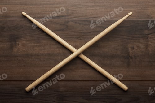 Preview: Crossed Wooden Drumsticks On Wooden Table