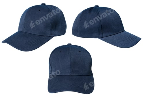 Preview: Set of Blank navy blue baseball cap isolated on white background