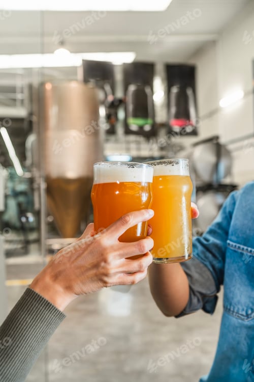 Preview: People toasting with craft beer at brewery
