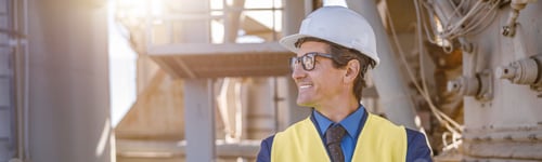 Preview: Cheerful male engineer standing at manufacturing plant
