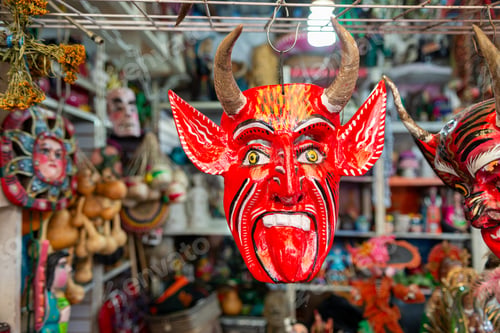 Preview: Colorful Handmade Traditional Devil Mask from a Latin American Souvenir Shop