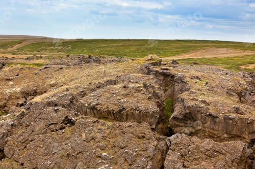 Preview: Iceland Caked Lava field landscape under a blue summer sky