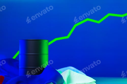 Preview: Price of american oil is changing concept. Black barrel with oil and graph